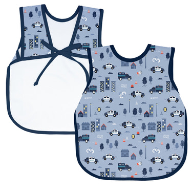 Be Brave Police Patrol Bapron for babies, featuring a fun police theme and practical design for mealtime messes.