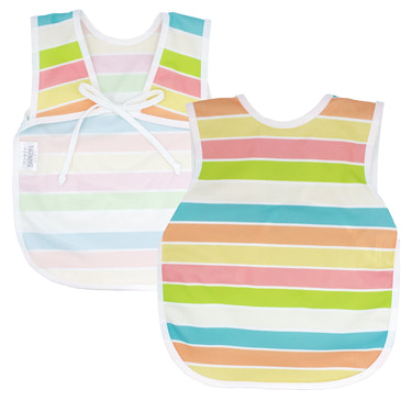 Rainbow Stripes Bapron for babies, featuring a vibrant design and practical, mess-free coverage for mealtime.