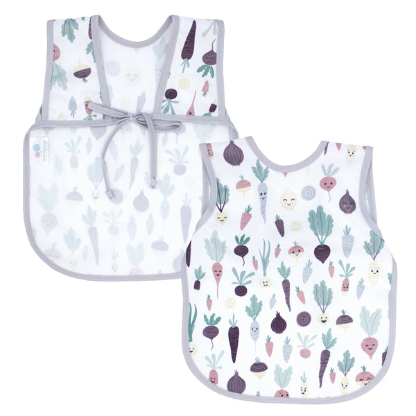 Root Veggies Bapron for babies, featuring a colorful vegetable design, perfect for mess-free mealtime.