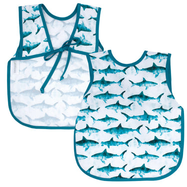 Shark Attack Bapron for babies, featuring a fun shark design, perfect for mealtime messes and playtime adventures.
