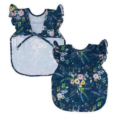Boho Floral Flutter Bapron for babies, featuring a stylish floral design and flutter sleeves, perfect for mealtime.