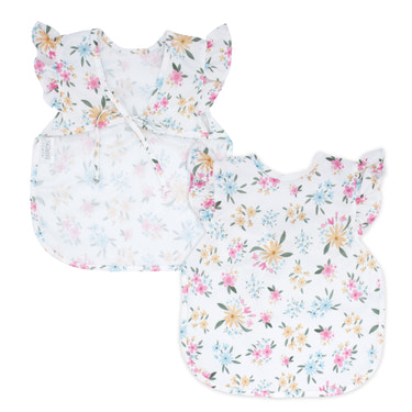 Pastel Floral Flutter Bapron for babies, featuring a cute floral design and flutter sleeves, perfect for mealtime.