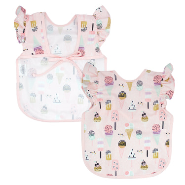 Pink Ice Cream Flutter Bapron for babies, featuring a fun ice cream design and flutter sleeves, perfect for mealtime.