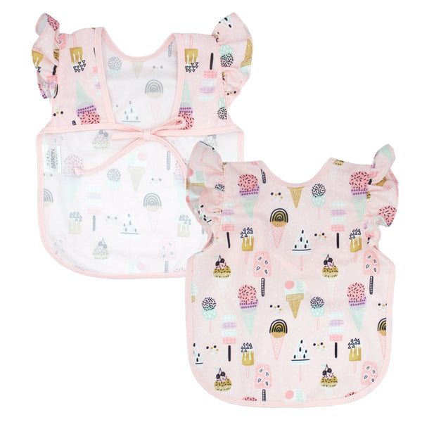 Pink Ice Cream Flutter Bapron for babies, featuring a fun ice cream design and flutter sleeves, perfect for mealtime.