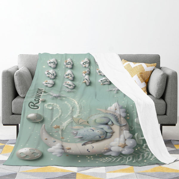 Personalised Baby Milestone Blanket | Sleeping Dragon & Moon 3D Deluxe