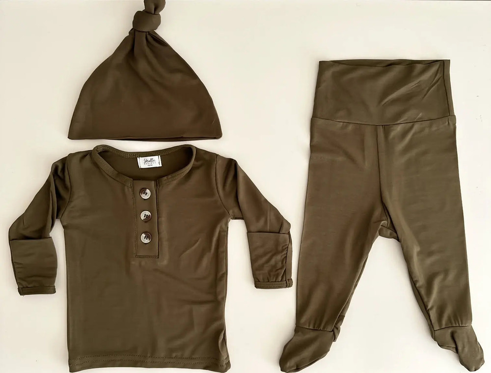 Newborn Boy Outfit Set - Army Green | Baby Boy Coming Home Outfit - MOOGCO Baby