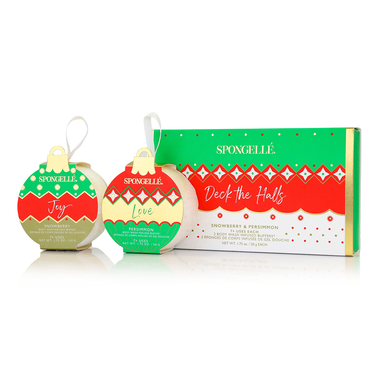 "Deck the Halls Holiday Ornament Gift Set - Body Wash Infused Buffer for festive pampering."