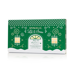 Let It Snow Holiday Snowman Gift Set - Body Wash Infused Buffer at an angle, perfect for festive gifting.