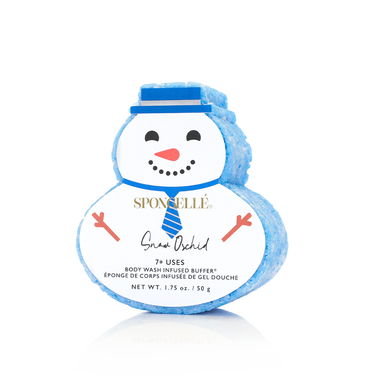 Snow Orchid Holiday Snowman Body Wash Infused Buffer for a festive bathing experience.
