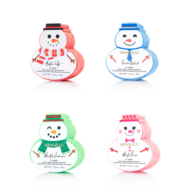 Holiday Snowman Assorted Pack - Body Wash Infused Buffers for festive bathing fun and skin care.