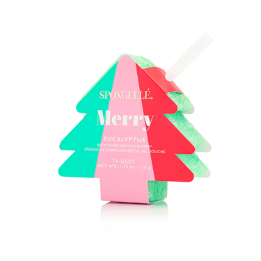 Merry Eucalyptus Holiday Tree Body Wash Infused Buffer for a refreshing bath experience.