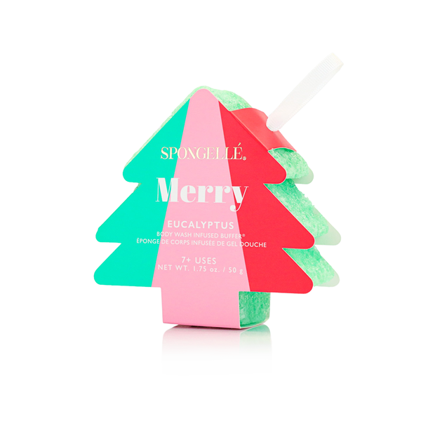 Merry Eucalyptus Holiday Tree Body Wash Infused Buffer for a refreshing bath experience.
