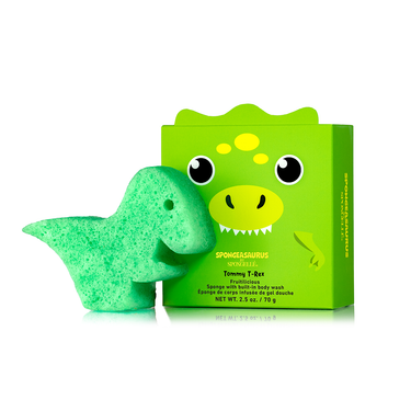 Tommy T-Rex Spongeasaurus Dinosaur Buffer - Fun, body wash infused bath accessory for babies.