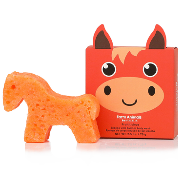 Henry Horse Body Wash Infused Buffer - Soft, fun farm animal bath accessory for babies.