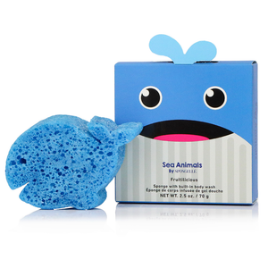 "Colorful sea animals assorted pack body wash infused buffer for babies, angle view 6."