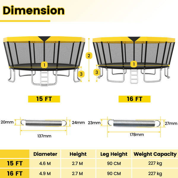 ASTM Compliant Recreational Trampoline with Non-Slip Ladder-Yellow