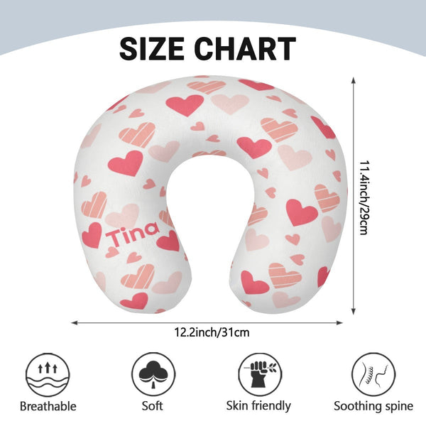 Personalized Hearts Travel Neck Pillow | Custom Name Gift