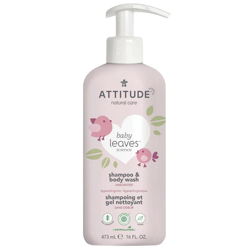 Attitude Natural Baby Wash and Shampoo, Fragrance-Free, 16 Oz - Gentle, safe cleansing for babies' skin and hair.