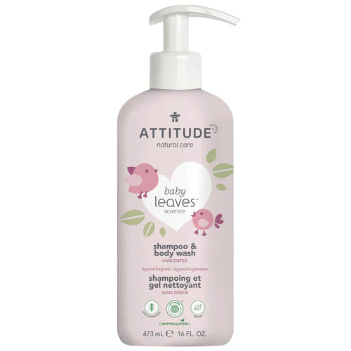Attitude Natural Baby Wash and Shampoo, Fragrance-Free, 16 Oz - Gentle, safe cleansing for babies' skin and hair.