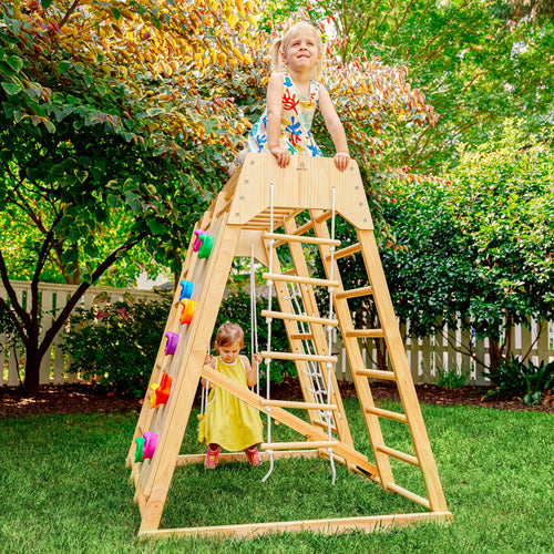 Magnolia 7-in-1 Real Wood Playset for kids, perfect for indoor and outdoor climbing fun. Angle 17 view.
