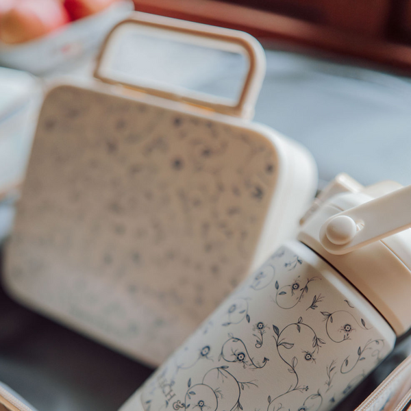 3 Compartment Leakproof Lunchbox in Scandi Floral design, showcasing angle 2 view for stylish meal prep.