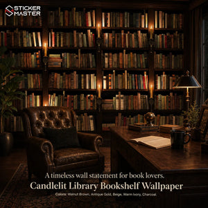 Candlelit Library Bookshelf Wallpaper Mural by Sticker Master