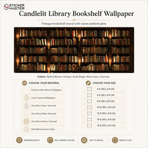 Candlelit Library Bookshelf Wallpaper Mural by Sticker Master