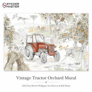 Vintage Tractor Orchard Mural | Nursery Wallpaper