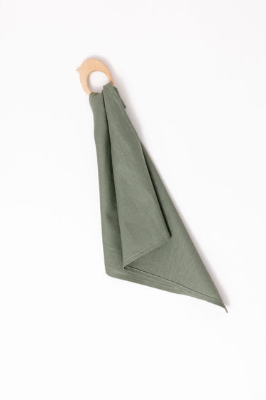 Acadian Linen + Maple Ring Teether for babies, eco-friendly and safe for soothing gums.