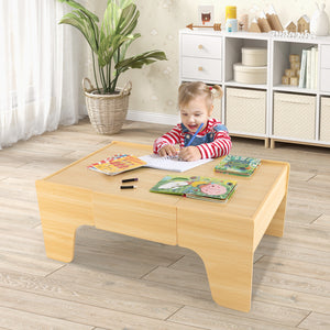 84-Piece Wooden Train Set with Reversible and Detachable Tabletop for Kids