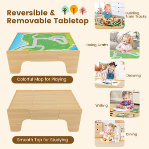 84-Piece Wooden Train Set with Reversible and Detachable Tabletop for Kids