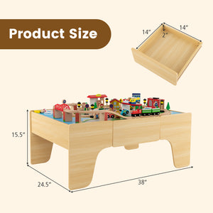 84-Piece Wooden Train Set with Reversible and Detachable Tabletop for Kids