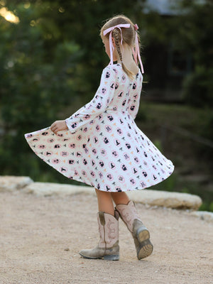 Halloween Vintage Cameo Print Girls Twirl Dress
