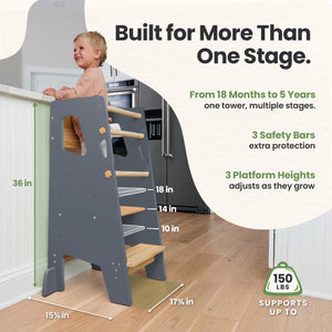 Montessori Toddler Tower Adjustable Kitchen Stool Helper