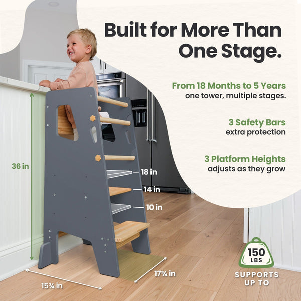 Montessori Toddler Tower Adjustable Kitchen Stool Helper