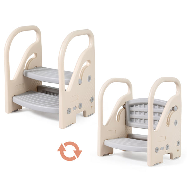 Adjustable 2-Step Kids Helper Stool with Safety Handles and Non-slip Pads for Bedroom-Gray