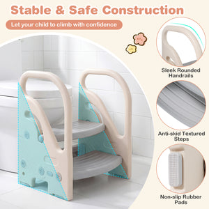 Adjustable 2-Step Kids Helper Stool with Safety Handles and Non-slip Pads for Bedroom-Gray