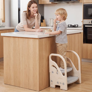 Adjustable 2-Step Kids Helper Stool with Safety Handles and Non-slip Pads for Bedroom-Gray