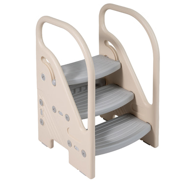 Adjustable 3-Step Helper Stool with Safety Handles and for kids-Gray