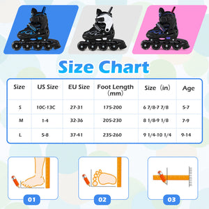 Adjustable Kids' Incline Skates for Boys Girls Ages 5-14 for Kids - Outdoor Play