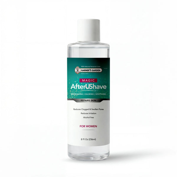 "Women's Natural Aftershave for smooth skin and hair care, featuring eco-friendly ingredients in a stylish bottle."