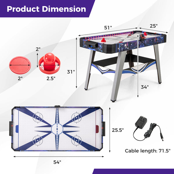 Air Powered Hockey Game Table with 2 Pushers and Pucks - Electric Fan