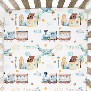 Fitted Crib Sheet - Airplane & Train