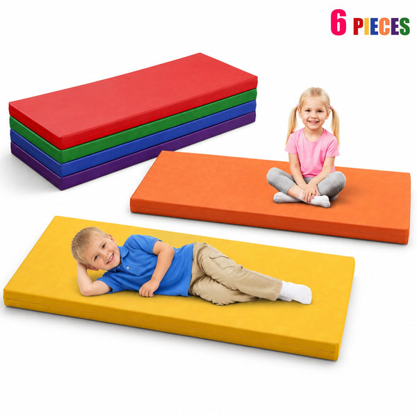 6 Pack 2 Inch Toddler Rest Nap Mats for Daycare and Preschool, Waterproof Rainbow Kids Nap Mats