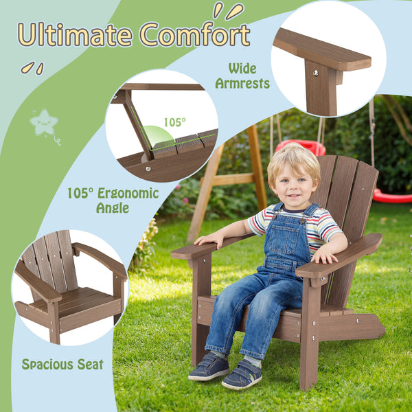 All-Weather HIPS Kid's Adirondack Chair with with High Backrest and Armrests