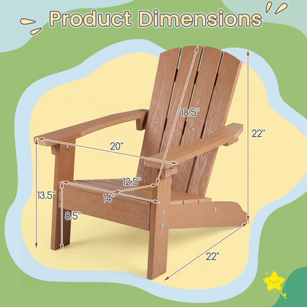 All-Weather HIPS Kid's Adirondack Chair with with High Backrest and Armrests