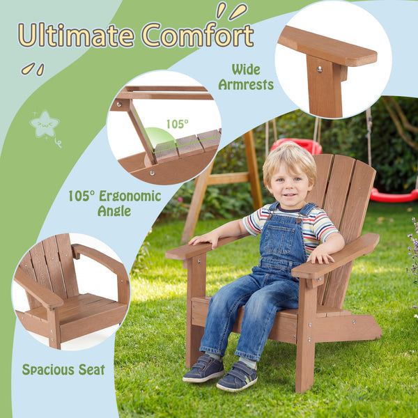 All-Weather HIPS Kid's Adirondack Chair with with High Backrest and Armrests