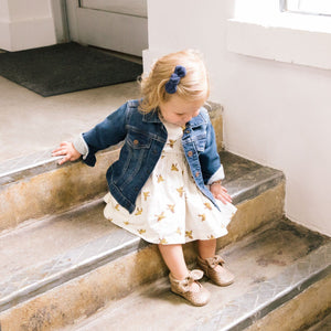 Newborn almond speckles knotted bow baby shoe, angle 4 view, perfect for stylish infant footwear.