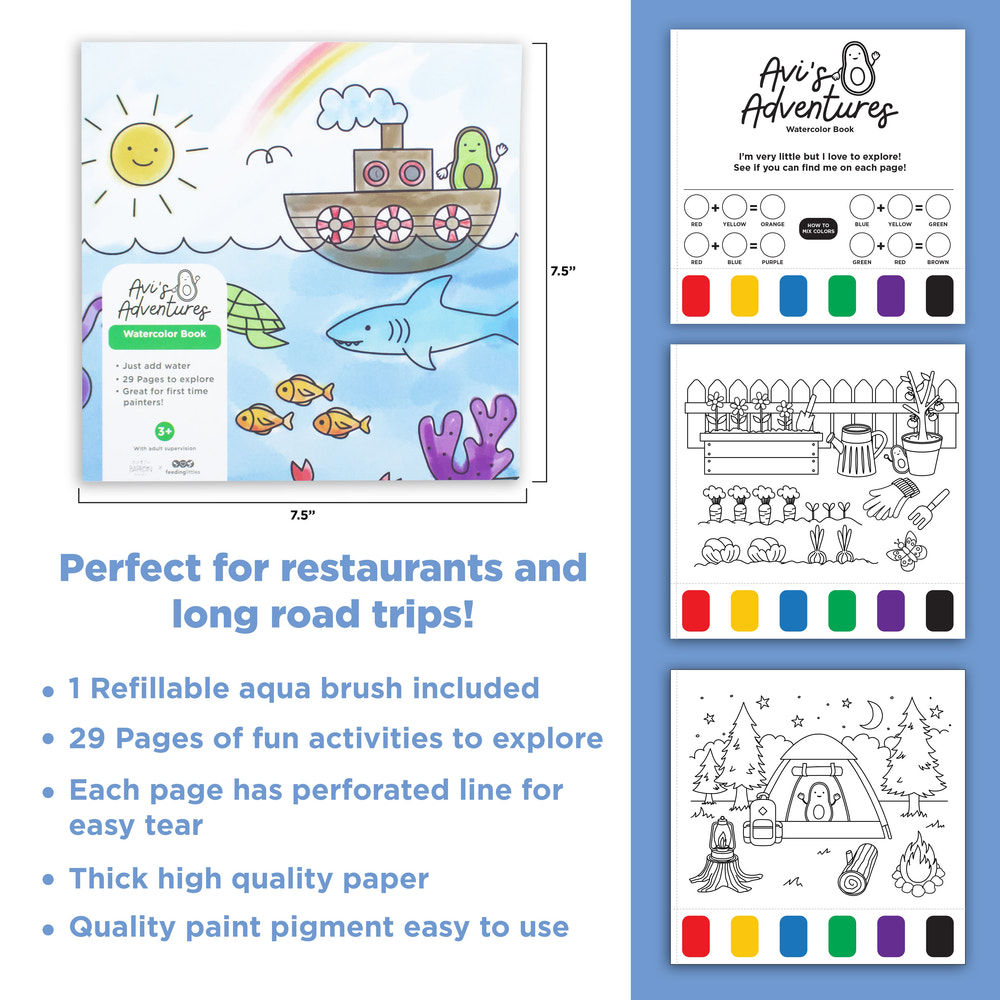 Avi's Adventures Watercolor Paint Book + Water Pen (ages 3+)