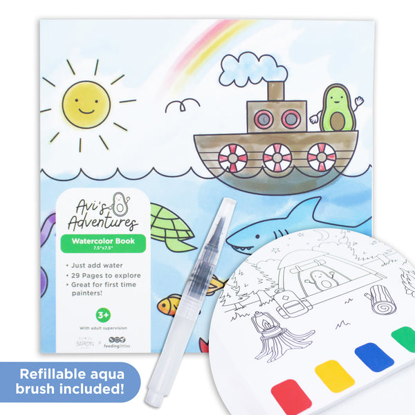Avi's Adventures Watercolor Paint Book + Water Pen (ages 3+)